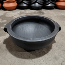 Handmade Clay Curry Pot - Uruli Type| Curry pot with handle | Earthern Kadai for cooking| Seasoned | Black